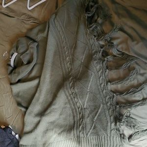 Army green sweater turtle neck shawl